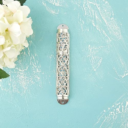 Miniatura 7 de Matashi Esmalte pintado a mano de 7 pulgadas Mezuzah adornado con espinilla hebrea y cristales decoración de pared para puerta del hogar, decoración