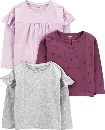 Simple Joys by Carters Baby-Girls Long-Sleeve Shirts, Pack of 3