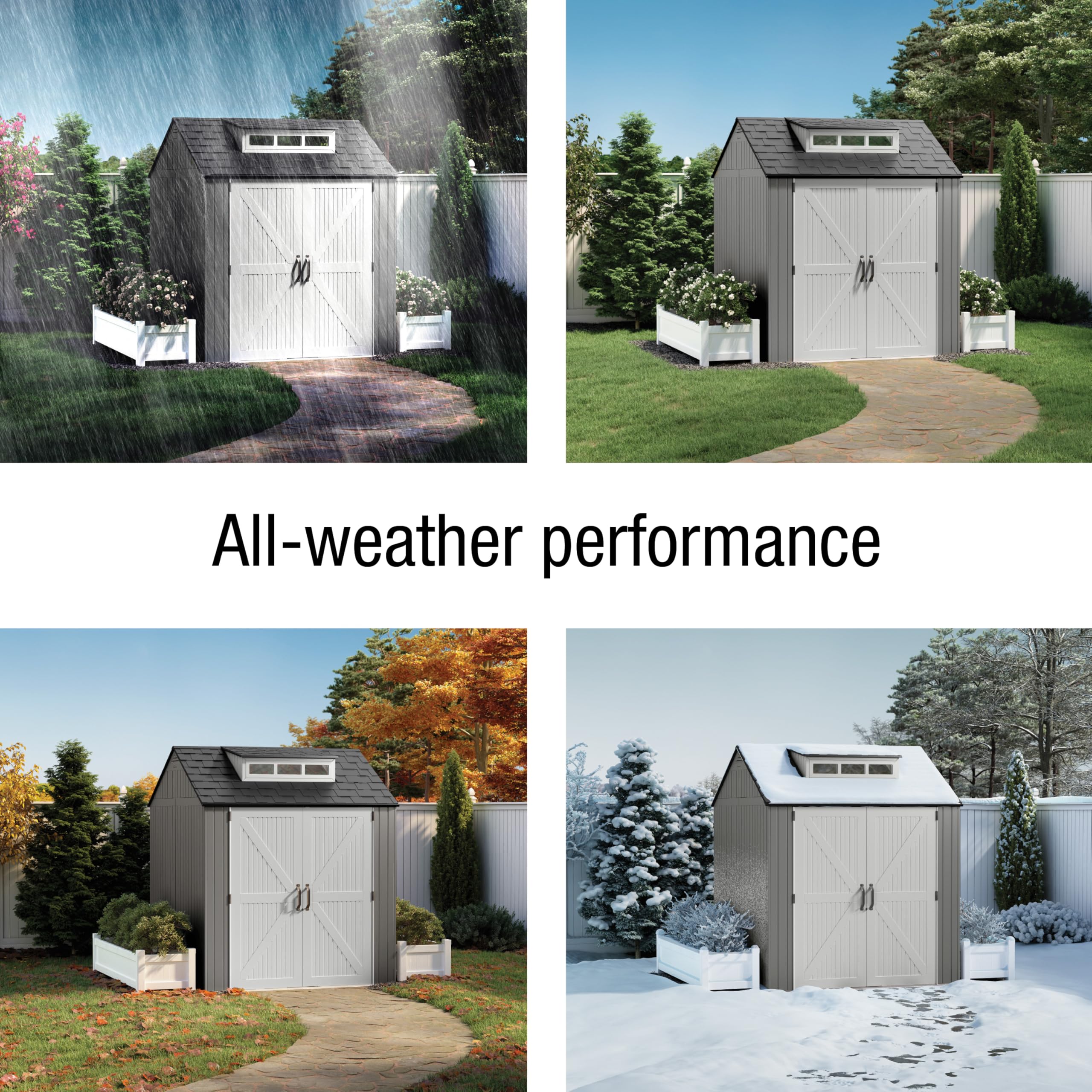 Rubbermaid Resin Outdoor Storage Shed With Floor (7 x 7 Ft) Weather Resistant Gray Organization for Home/Backyard/Garden Tools/Lawn Mower/Bike Storage/Pool Supplies