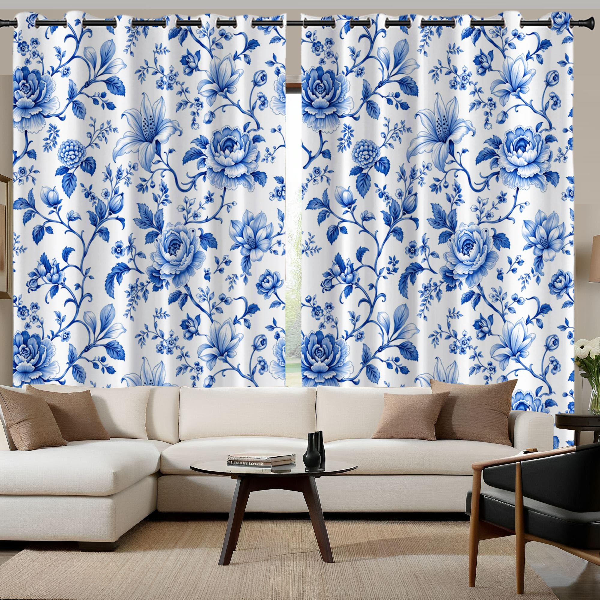 Rideau salon pastoral rétro motif pivoine magnolia vigne 2pcs