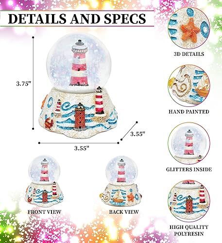 Miniatura 2 de COTA Global Lighthouse Stone Snow Globe - Figura brillante de globo de agua con purpurina brillante, adorno coleccionable para decoración del hogar,