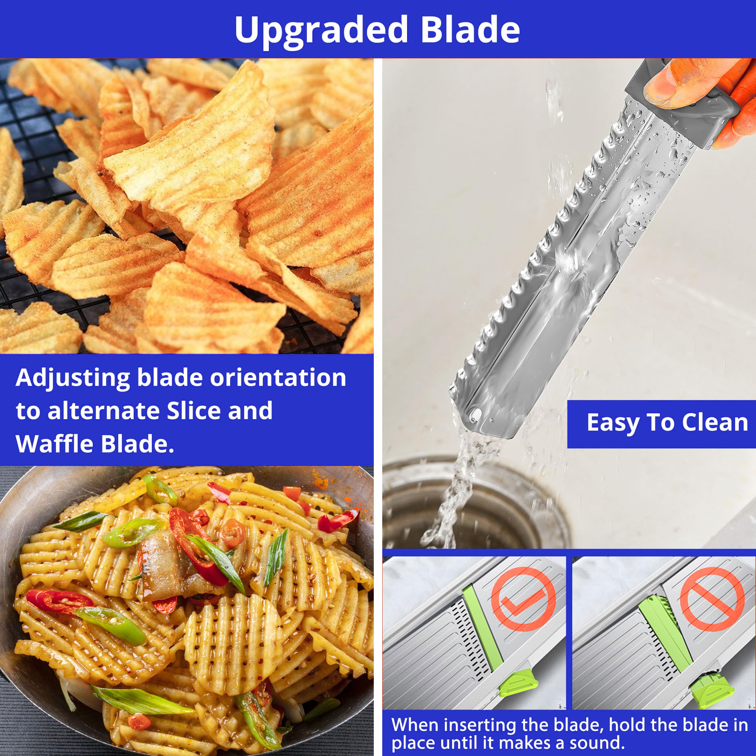 24-in-1 Gemüsehobel mit Waffelfrittierklinge, verstellbarer Gemüsehobel für Küche, sicherer Gemüsehobel, Mandoline, Lebensmittelzerkleinerer - Kartoffel-, Tomaten-, Karotten- und Zwiebelschneider