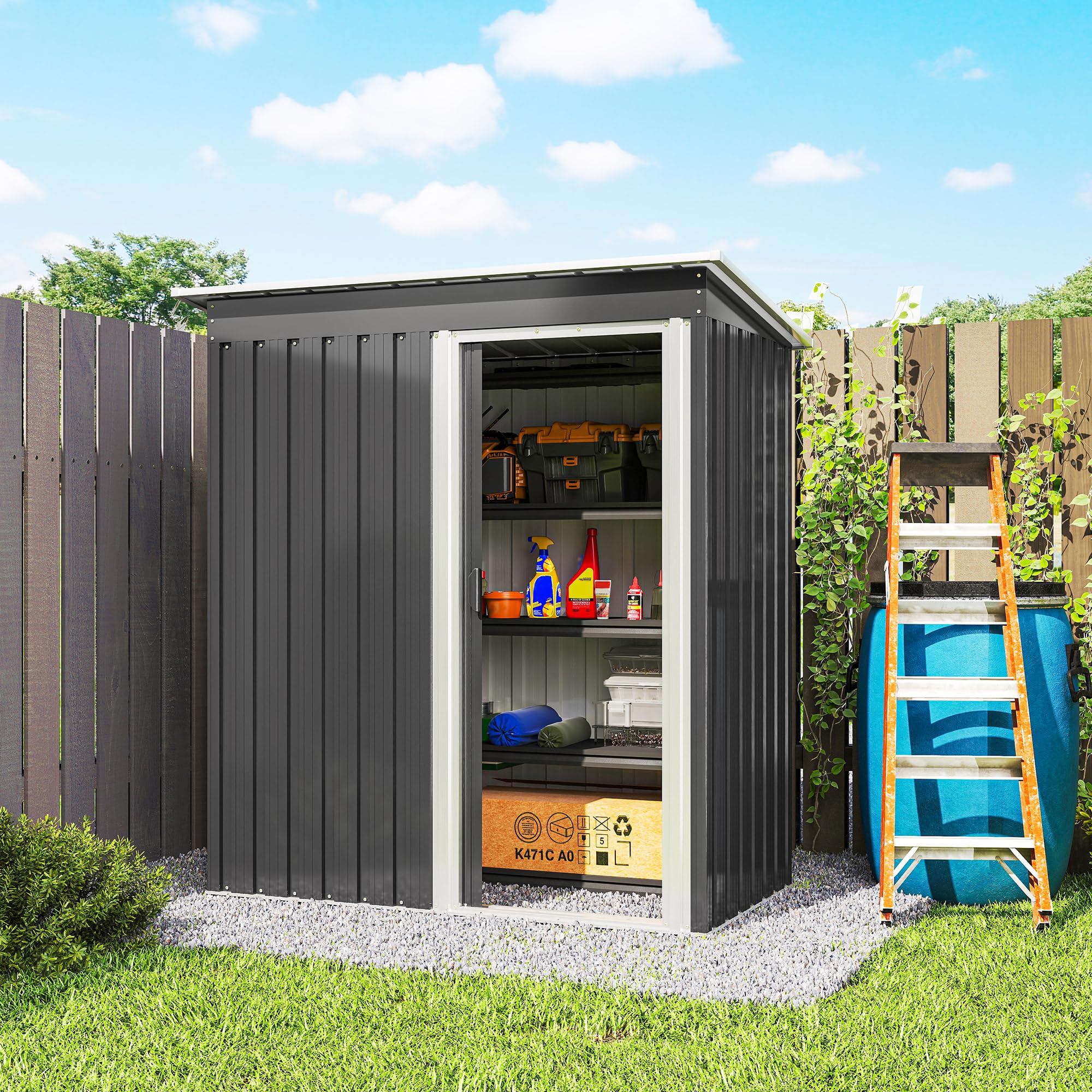 Outsunny Caseta de Jardín Exterior, 1,16 m², 163x89x182 cm, Cobertizo de Jardín Exterior Metálico con Puerta Corredera y Techo Inclinado, para Almacenamiento de Herramientas, Negro