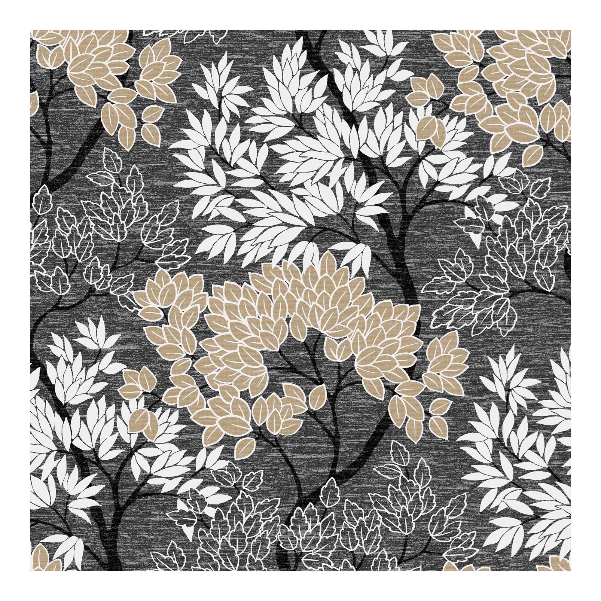 Fresco Lykkes Tree Ochre Floral Wallpaper in Black | Size: 10000mm x 520mm
