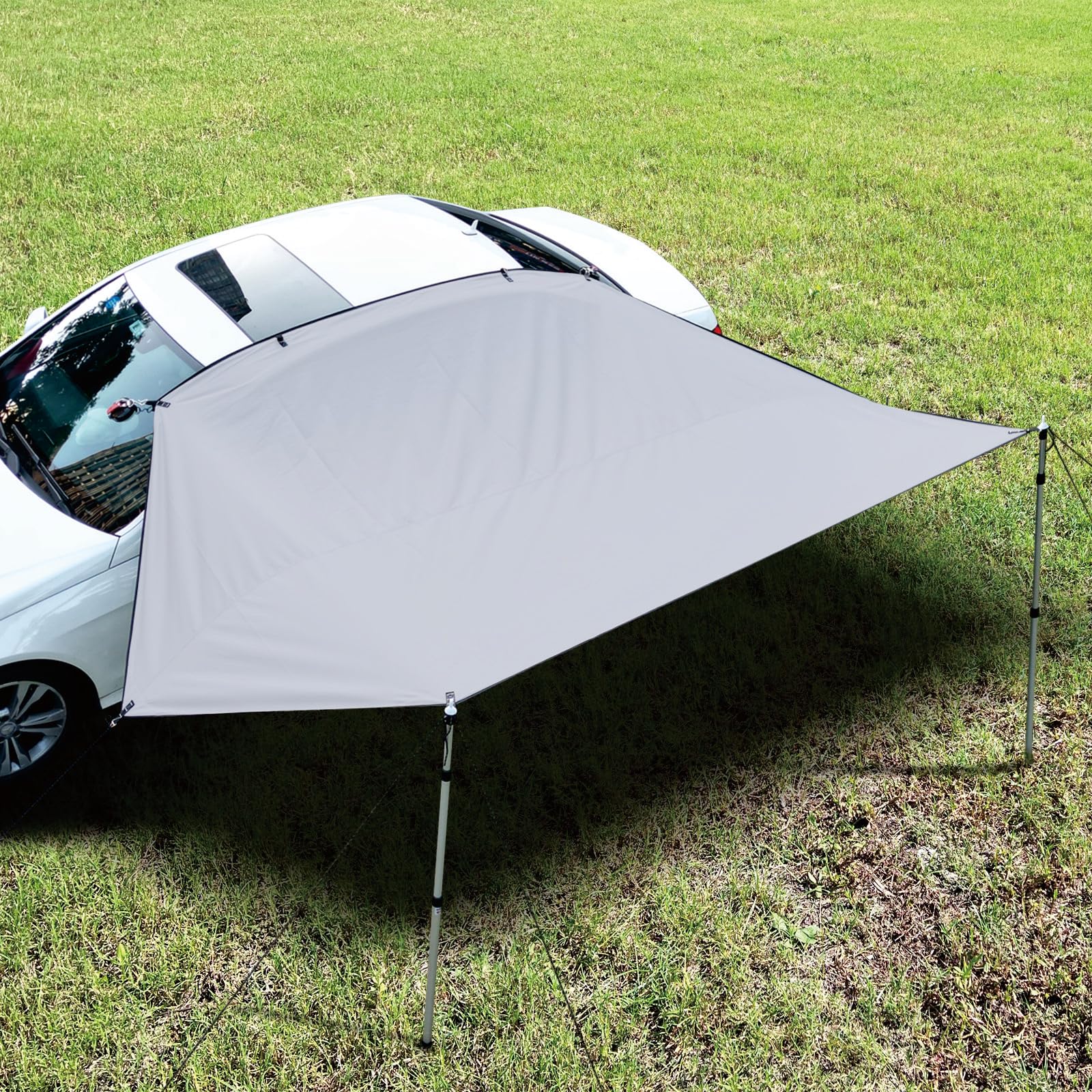 Dulepax Auto Markise,Sonnensegel Auto,Sonnensegel Mit Keder,2 Keder mit Ø 4.8& 6.8mm，Wasserdicht Auto Vorzelt geeignet für PKW, Vans und Campingbusse, Keder oder Saugnapf Montage，Grau Awning Auto & Motorrad