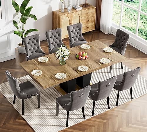 Miniatura 27 de HomVent Juego de mesa de comedor expandible para 6 personas, juego de mesa de comedor extensible de 63 a 79 pulgadas con sillas de terciopelo con