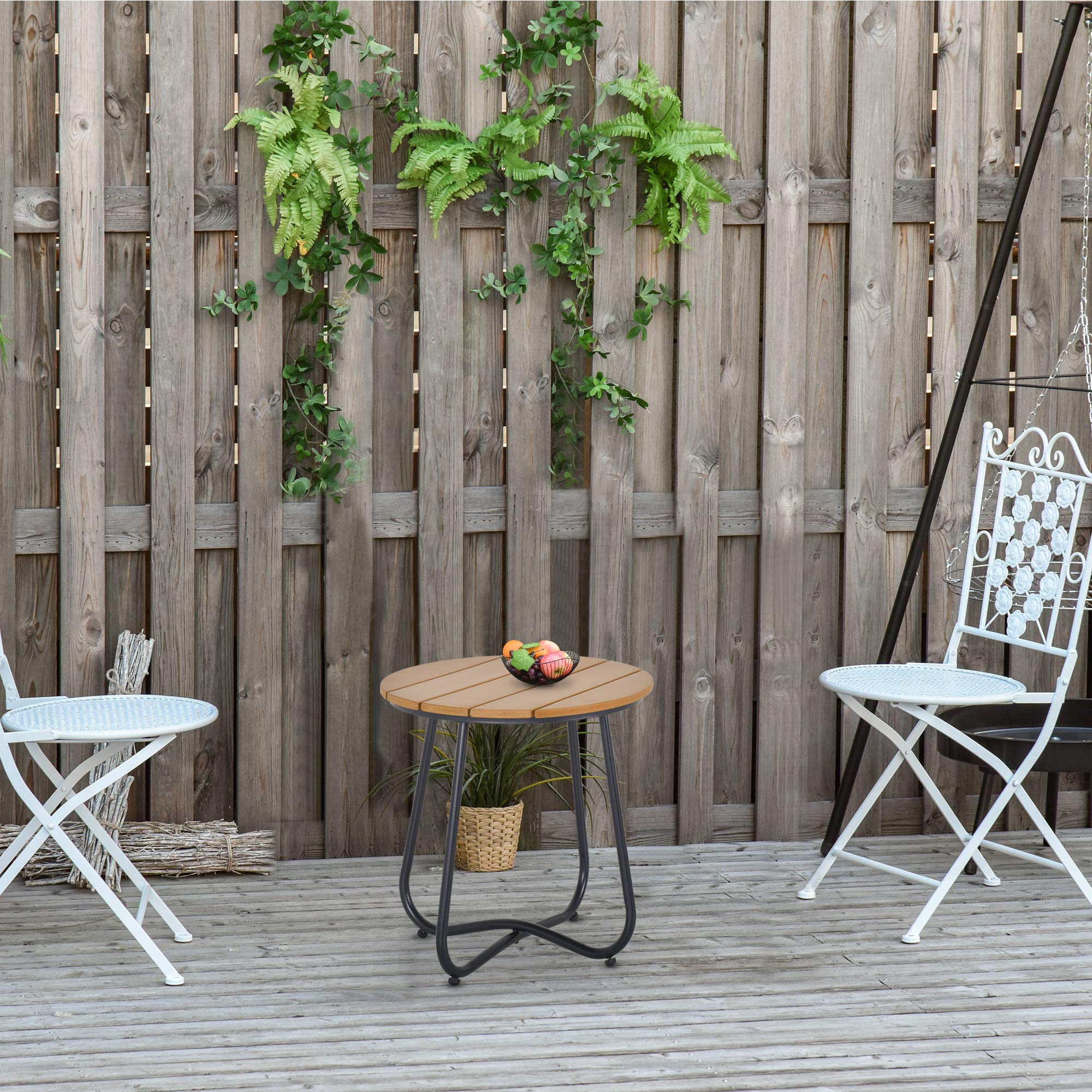 Outsunny Petite Table Basse Ronde d'Appoint Acier Jardin Balcon Terrasse Salon Ø49 x 48H cm Marron