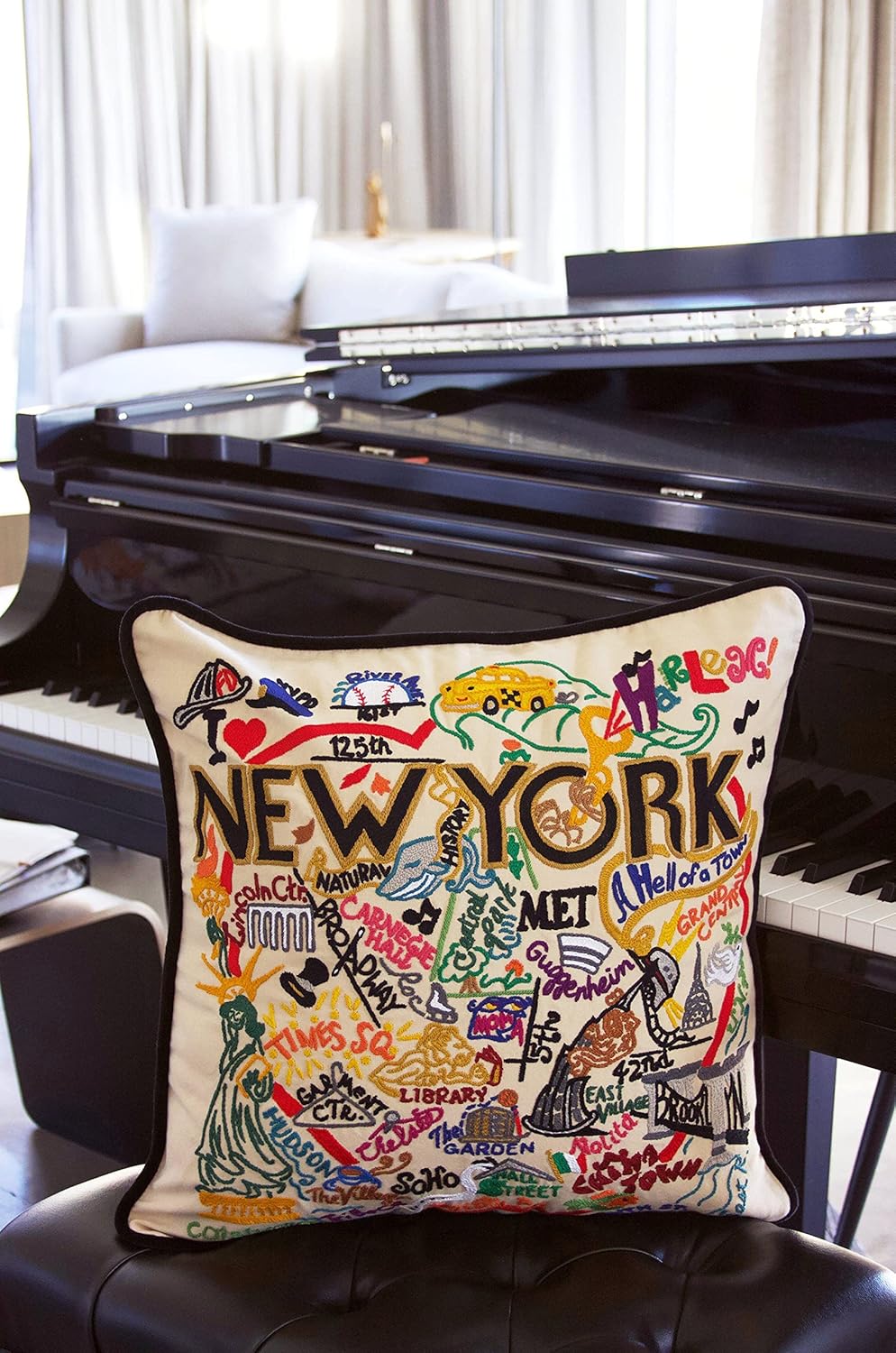Catstudio New York City Hand Embroidered Decorative Throw Pillow - Image 4