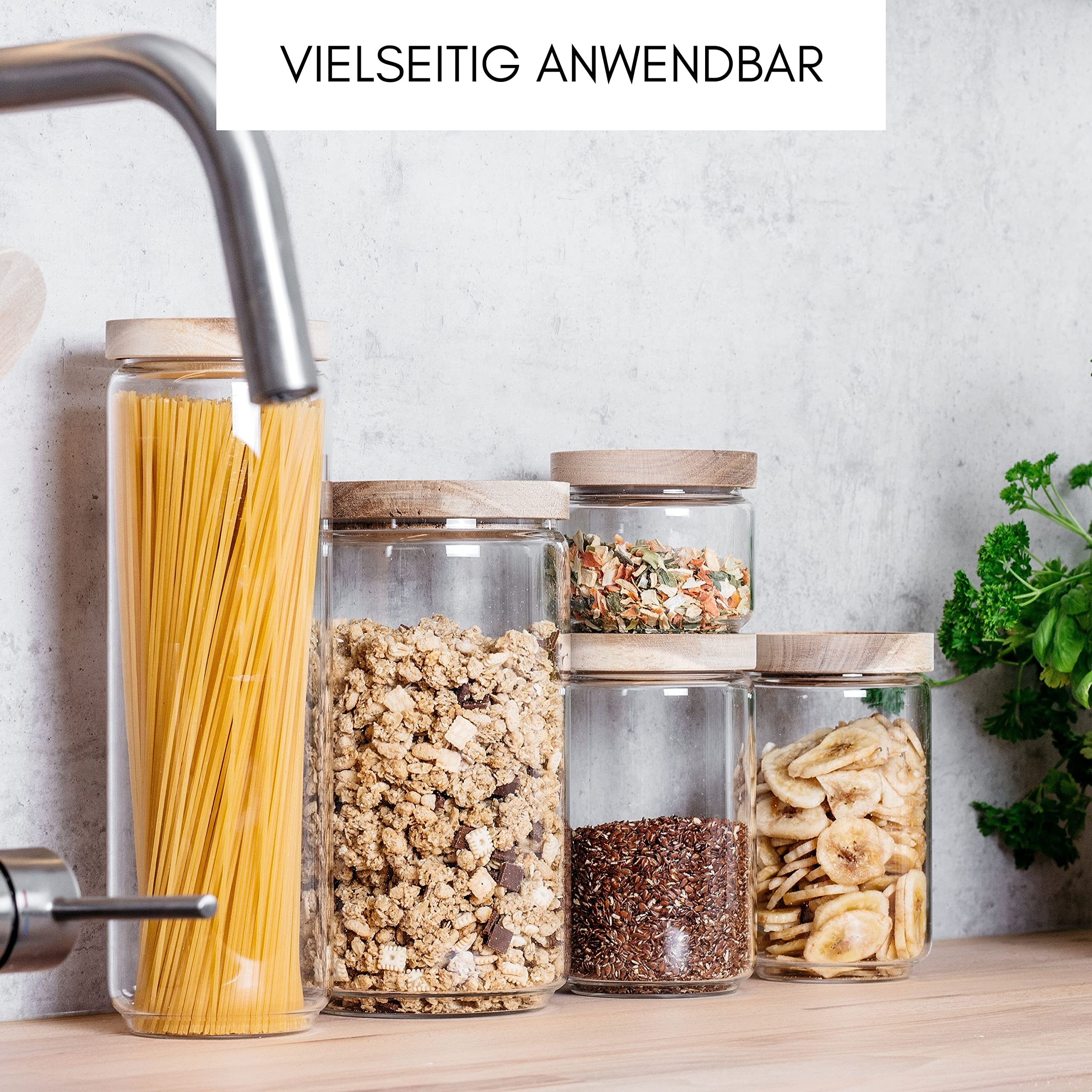 Econovo® Cajas Almacenamiento, Tarros con Tapa XL 2000 ml (2 piezas) de Vidrio de Borosilicato, Juego de Tarros Apilables y Herméticos, Recipientes de Cristal para Alimentos, Grandes y Pequeños