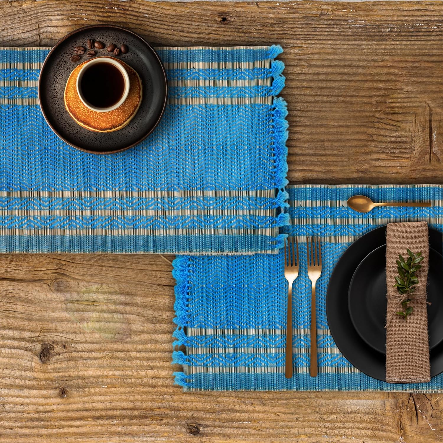 Dining Table Mats Set of 2 Heat Resistant Placemats Korai River Grass Natural Madurkathi & Eco Friendly - Cheerful Two Mats
