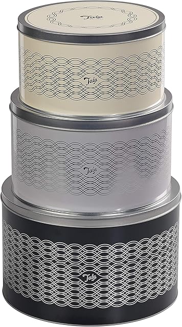 Tala Originals Deep Cake Storage Tins in Indigo & Ivory Designs, Cake Tins Measure 25cm x 15cm, 22cm x 13cm and 20cm x 11cm