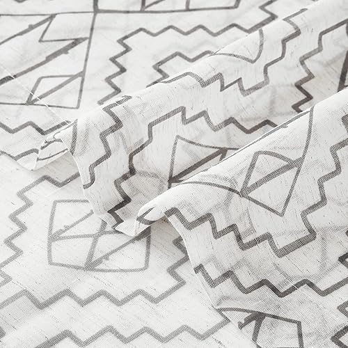 Miniatura 8 de RYB HOME Cortinas traslúcidas de 84 pulgadas de largo para sala de estar, lino natural, geométrico, folclórico, cortinas de ventana lavables para