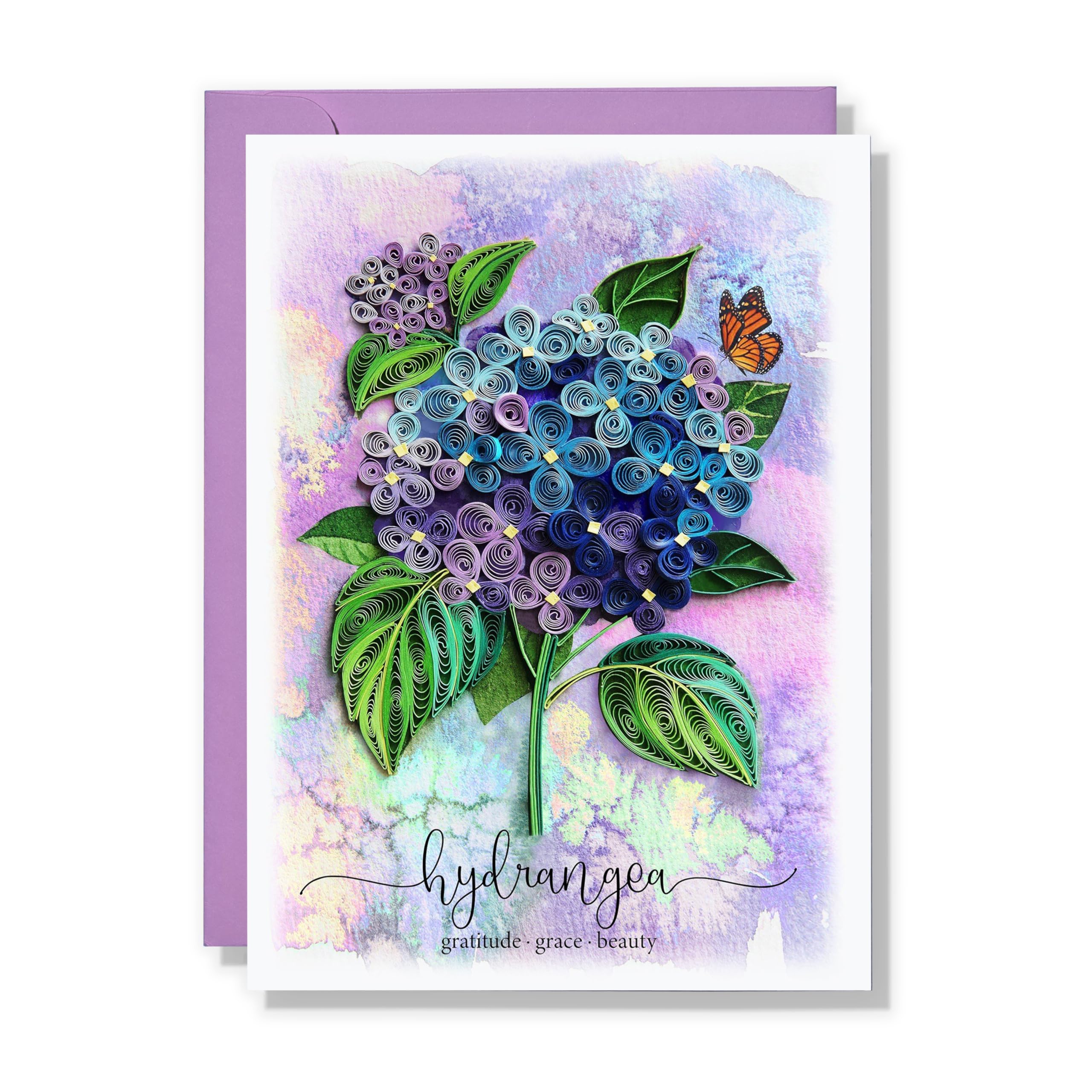 TUMYBee Blue Hydrangea Floral Sympathy Birthday Get Well Love Friend Boss Mom Daughter Girl Grandma Quilling Card, 5in x 7in