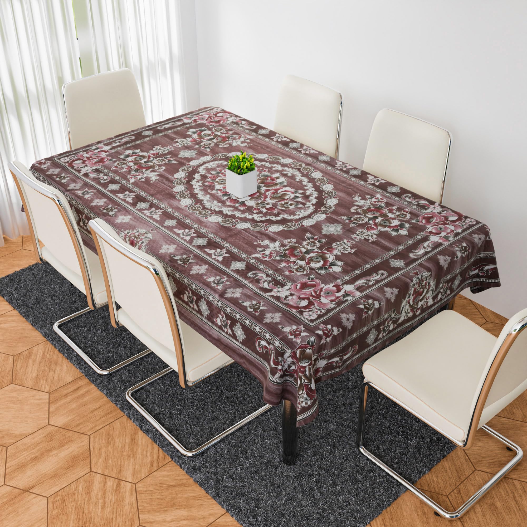 Kuber Industries Dining Table Cover | PVC 6 Seater Table Cloth Cover | Table Cover for Dining Table | Passion Flower | 60x90 Inch | DTC | Maroon