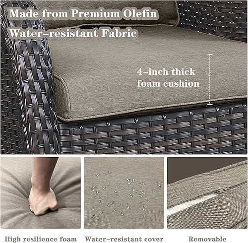 Miniatura 7 de Juego de muebles de patio giratorio - 3 sillas mecedoras para exteriores con mesa auxiliar pequeña juegos de sillas de mimbre para porche balcón y