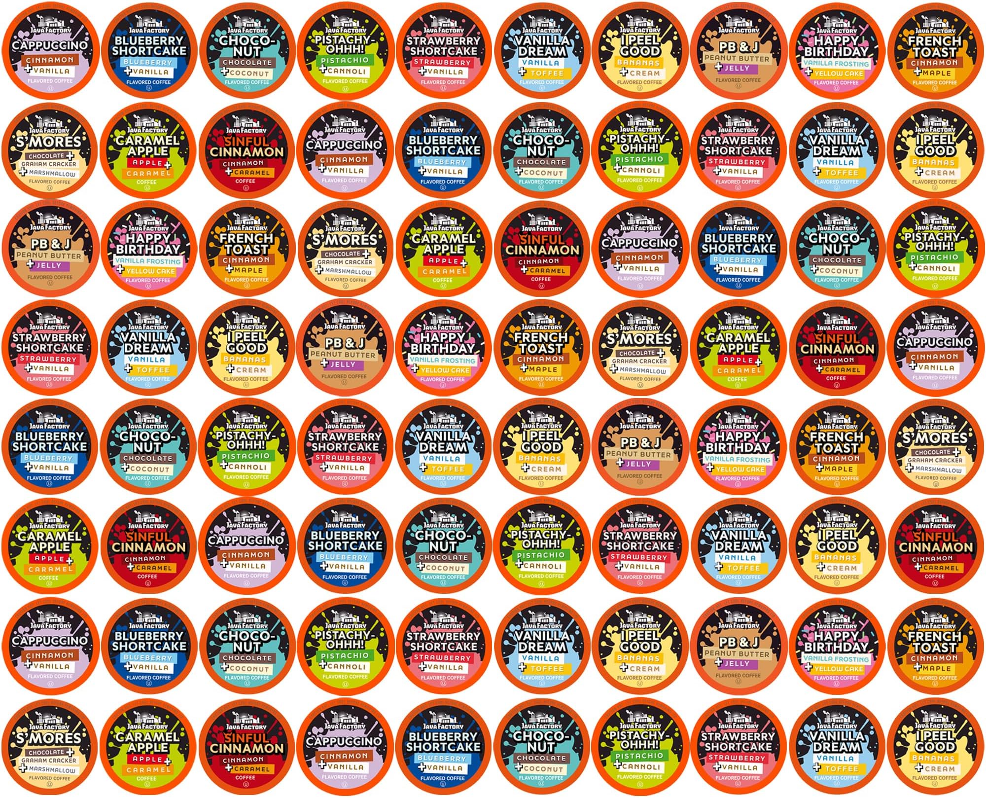 Java Factory Flavored Coffee Pods, Assorted Sampler, Variety Pack, Compatible with K Cup Brewers Including 2.0, 80 Count