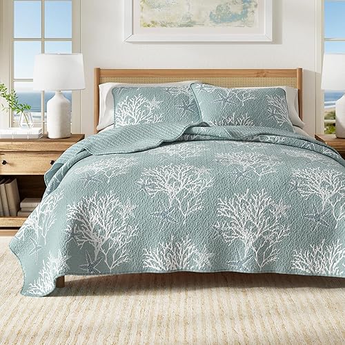 Juego de cama de edredón costero tamaño matrimonial/Queen, edredón de verano con fundas, juego de edredón reversible de 3 piezas para playa Colcha