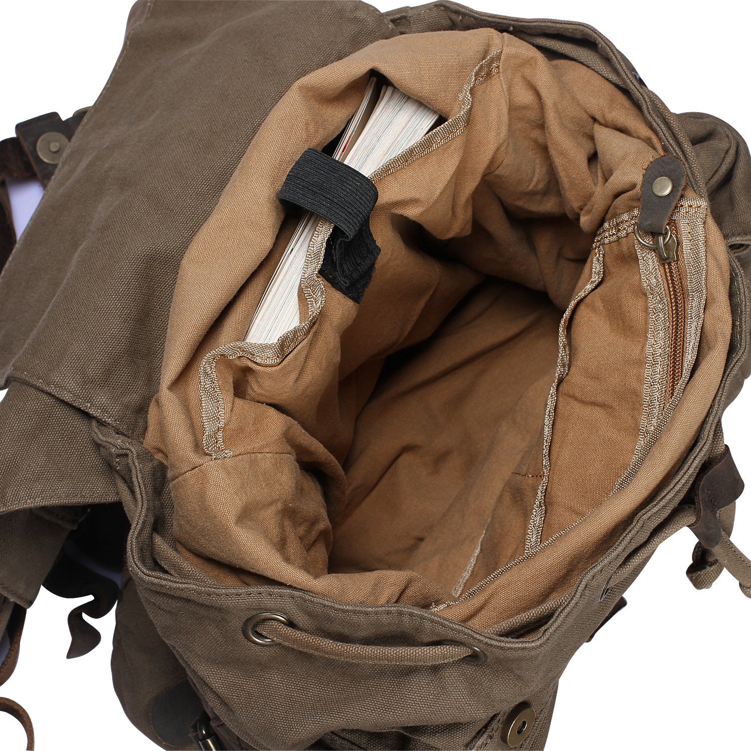 DRF Zaino in Tela Alta Qualita' Pelle Vintage da Uomo Donna per Viaggio Scuola SKU:BG-09 (Verde)