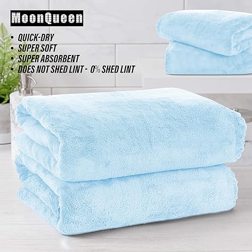 Miniatura 6 de MOONQUEEN Juego de 2 toallas de baño de alta calidad, secado rápido, toallas de microfibra de terciopelo coral altamente absorbentes, uso multiusos