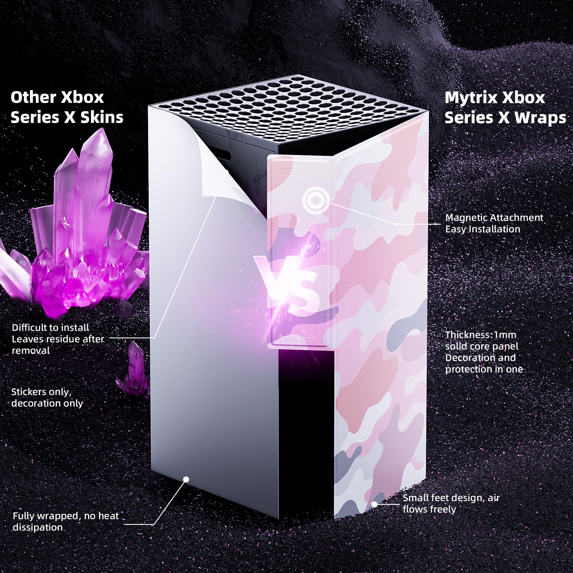 Mytrix Wraps for Xbox Series X Console Pink Camo, Custom X-Box Series X Cover Skin, Magnetic Protective Case for Easy Installation ,Full Protection