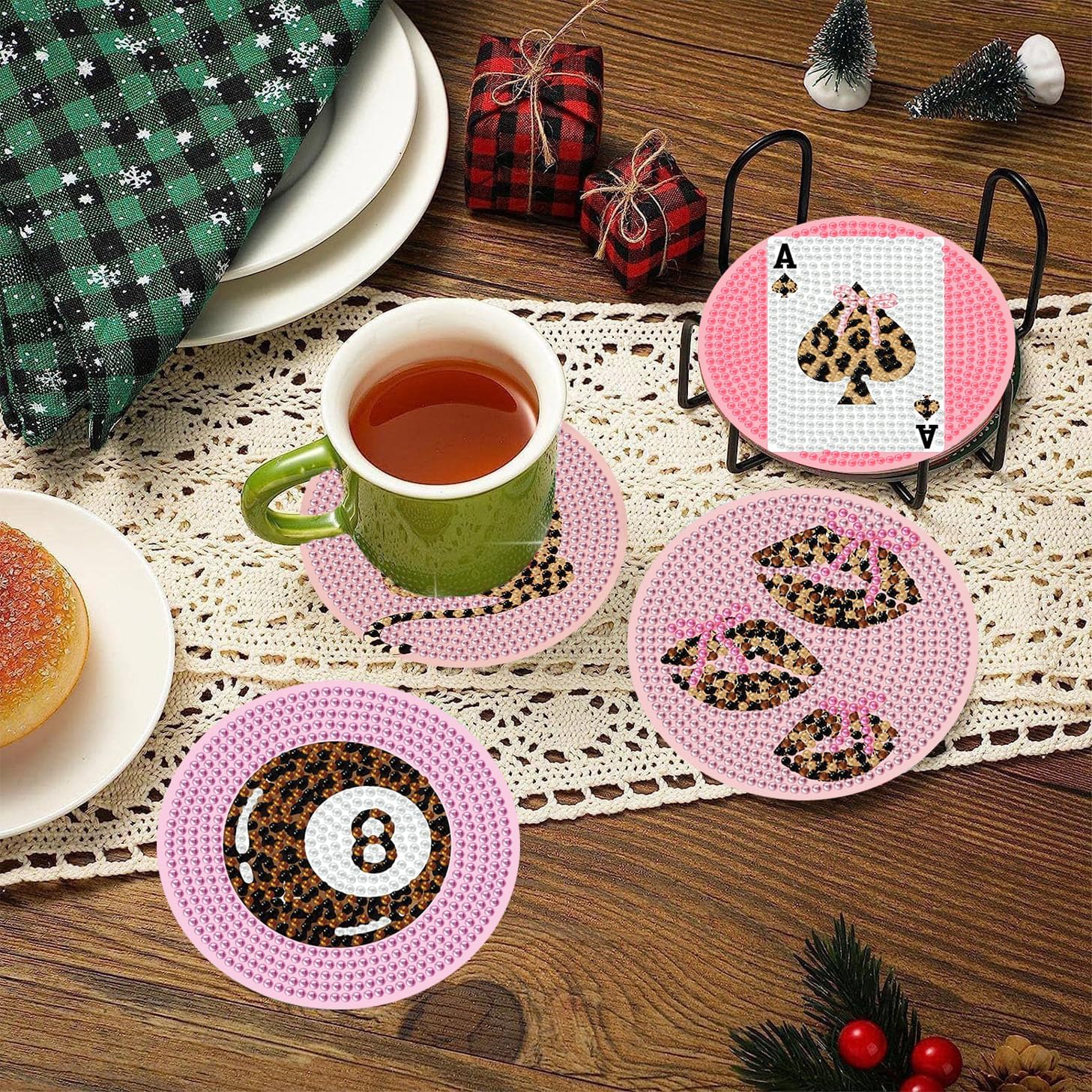 8 PCS Leopard Print Diamond Art Coasters 4×4 Inch image 3