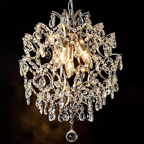 Moderno candelabro colgante de cristal cromado, 4 luces de 16 pulgadas de gota de lluvia para comedor, isla de cocina, baño, dormitorio y entrada