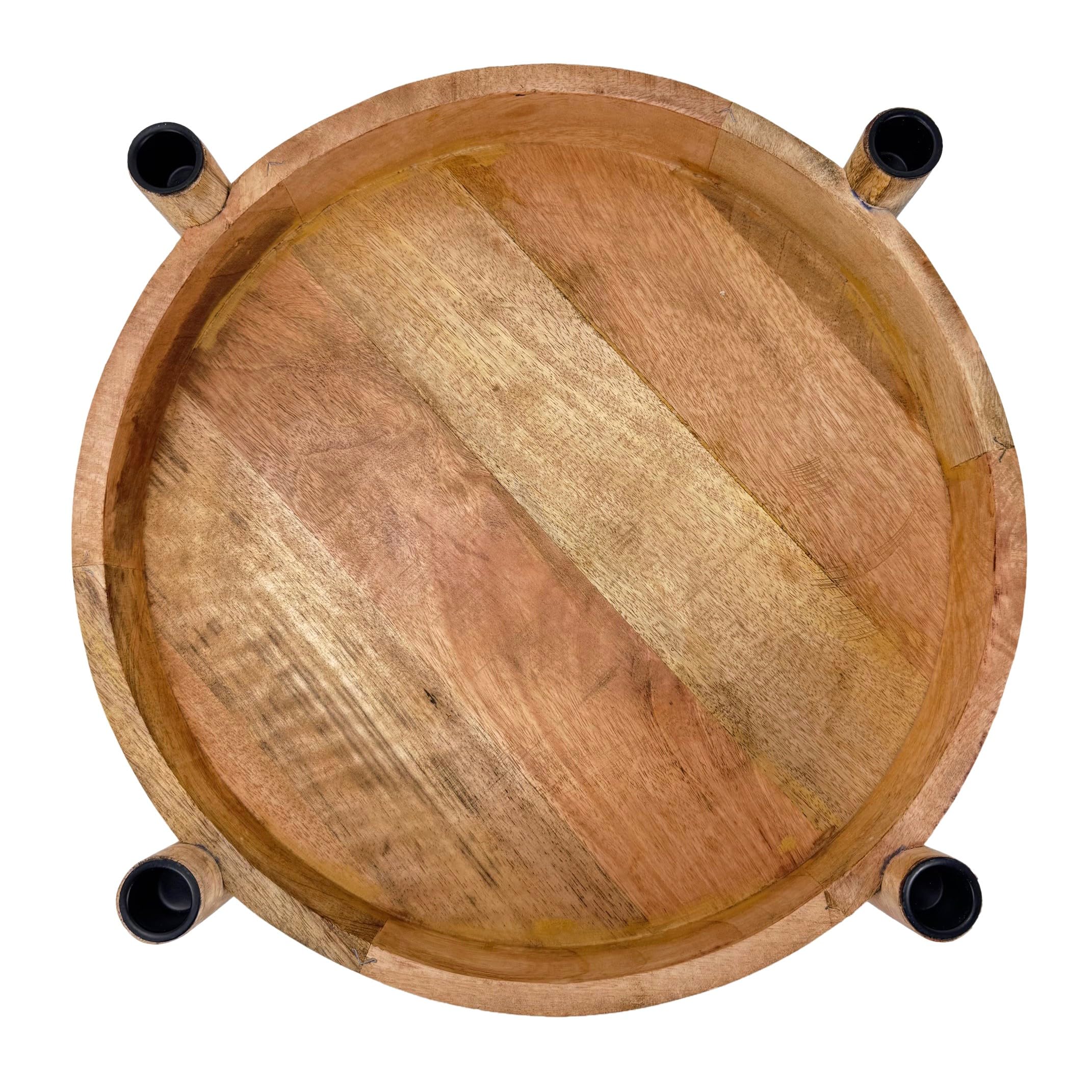 Adventskranz aus Mangoholz für Stabkerzen mit schwarzen Kerzenhaltern aus Metall - rund, modern und natürlich für Ihre Weihnachtsdekoration