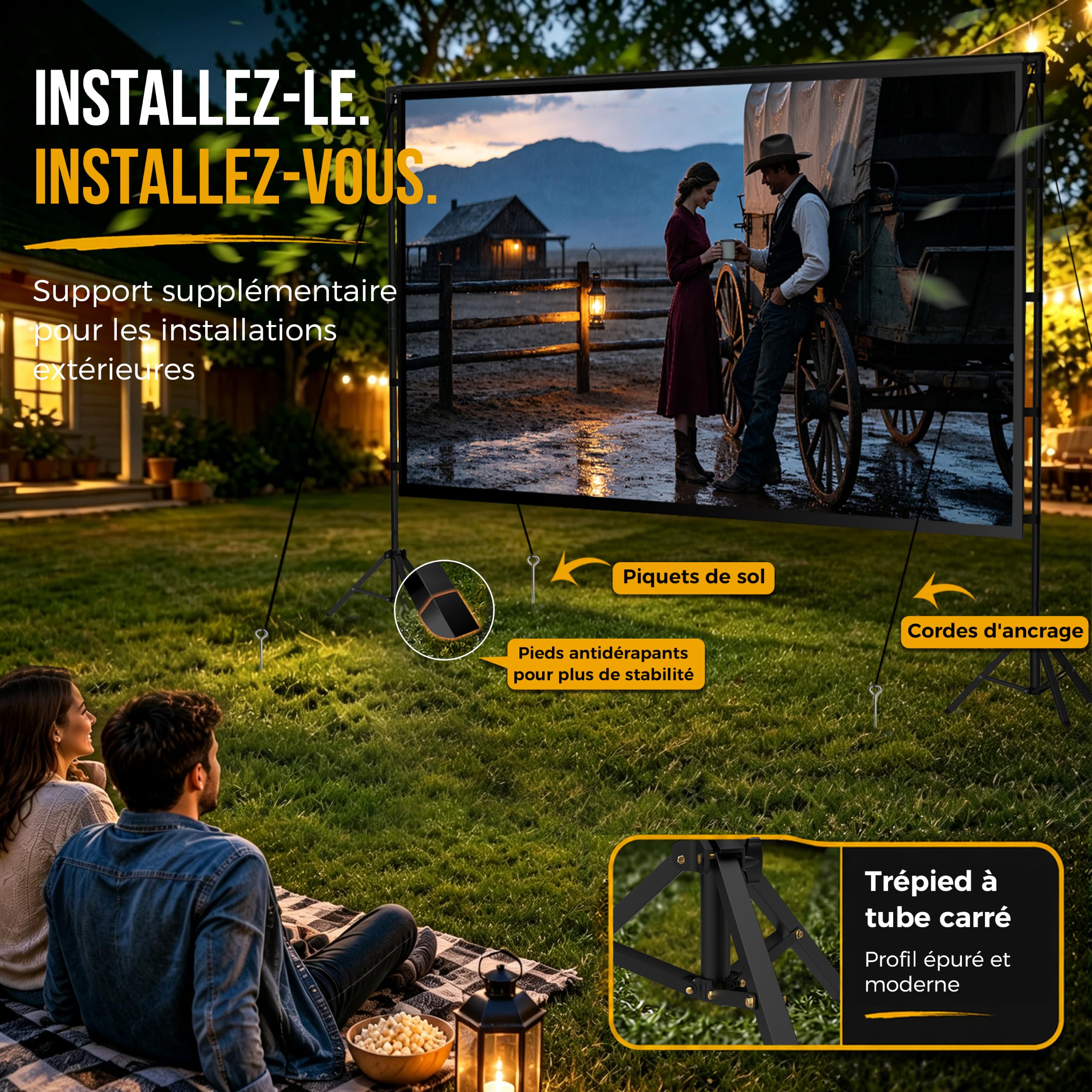 Écran de projection d'extérieur de 254 cm avec trépied