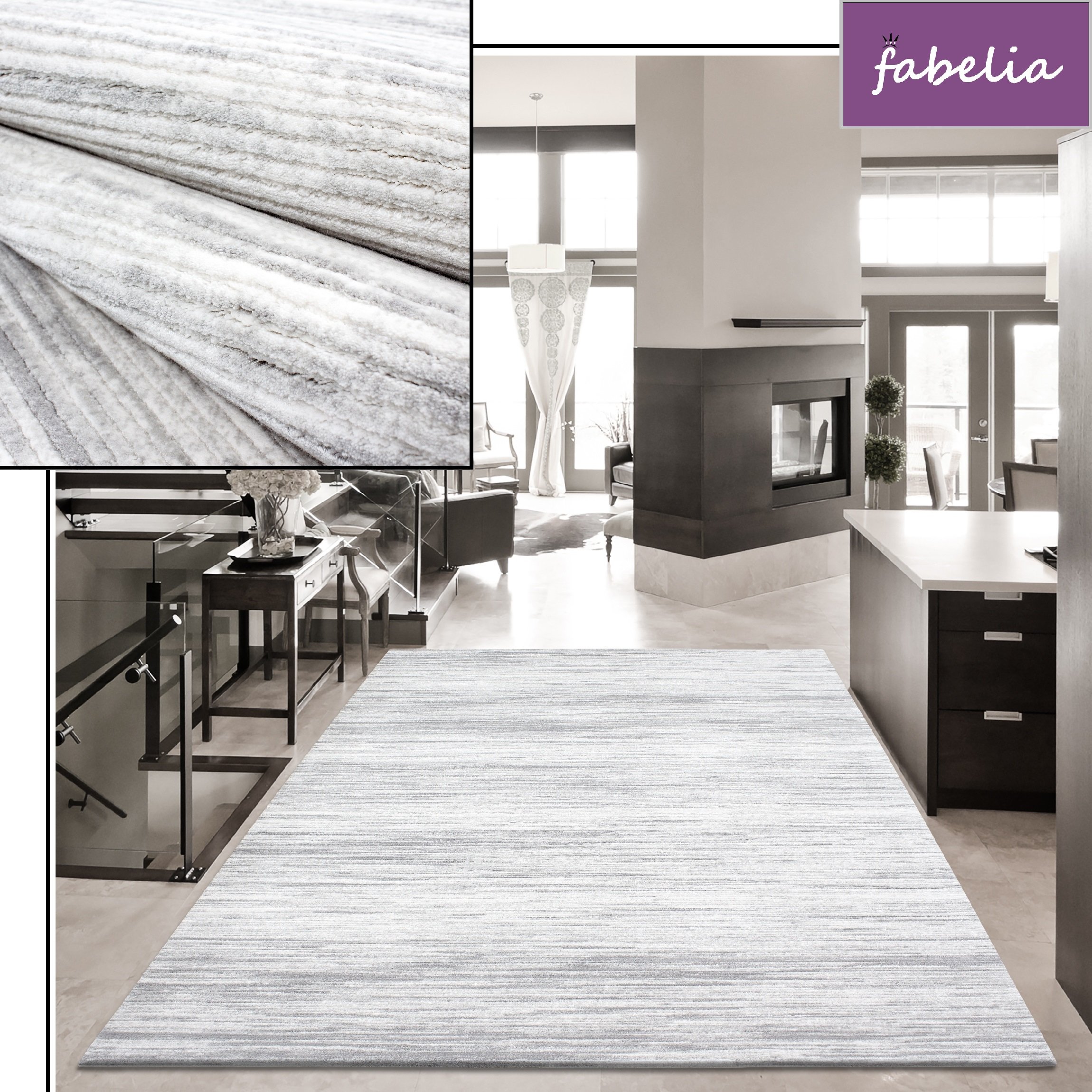 Mediterranean Design Rug Sultana - Contour Cut - Mottled Stripes, Grey, 200 x 290 cm