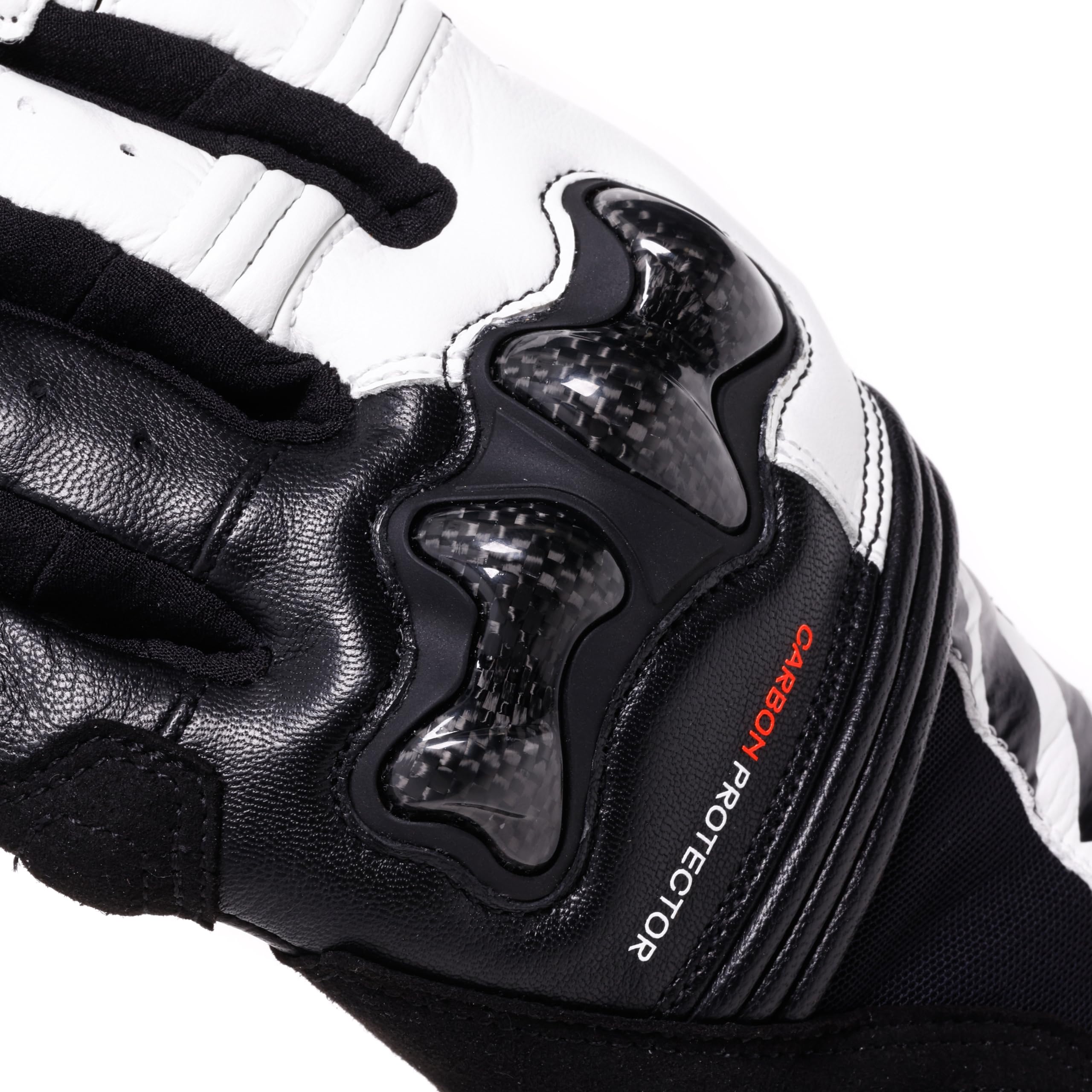 DAINESE Reacto Carbon Short Gloves Wmn, Guanti Moto Corti Donna in Pelle con Protezione Nocche in Carbonio e Imbottiture Palmo e Dita Smart Touch, Per Donna, Black/White/Red-Fluo, XS