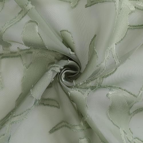 Vista 110 de OVZME - Anji Cortinas semitraslúcidas de gasa, ligeras, vaporosas, privacidad, textura, bolsillo barra doble, pájaros recortados, dormitorio, sala