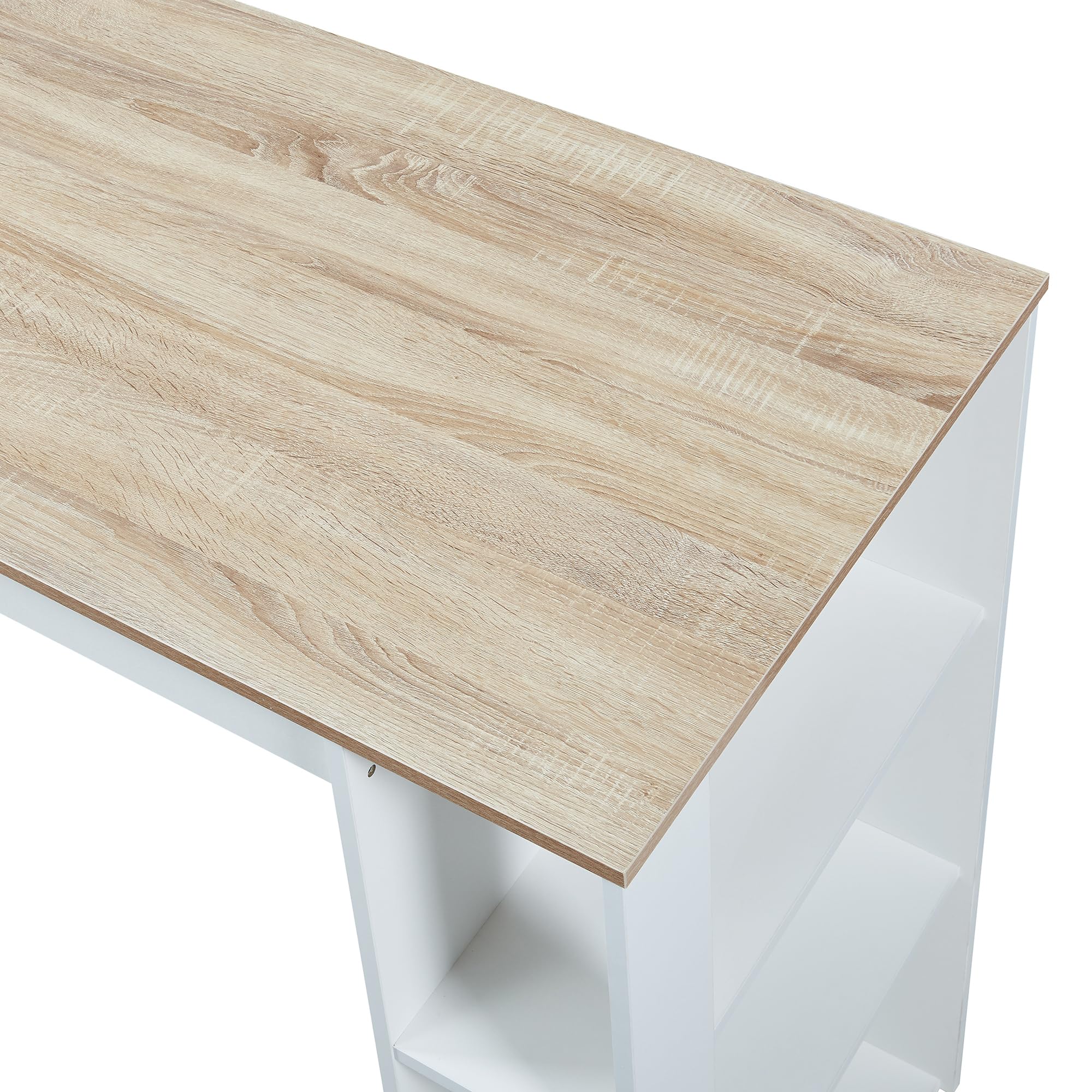 [en.casa] Mesa Alta Cocina Danderyd Mesa de Bar Moderna con 3 Estantes Laterales para Comedor Oficina en Casa Aglomerado 120 x 60 x 106 cm - Blanco/Efecto Roble