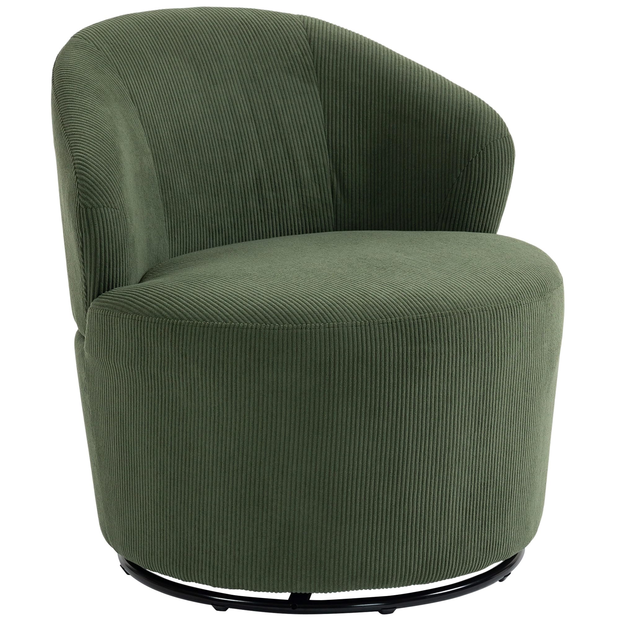 HOMCOM Sessel Drehbar Loungesessel mit Breitem Sitz Moderner Polstersessel mit Geschwungene Rückenlehne und Dicker Polsterung Relaxsessel mit Cord-Optik für Wohnzimmer, Schlafzimmer, Grün