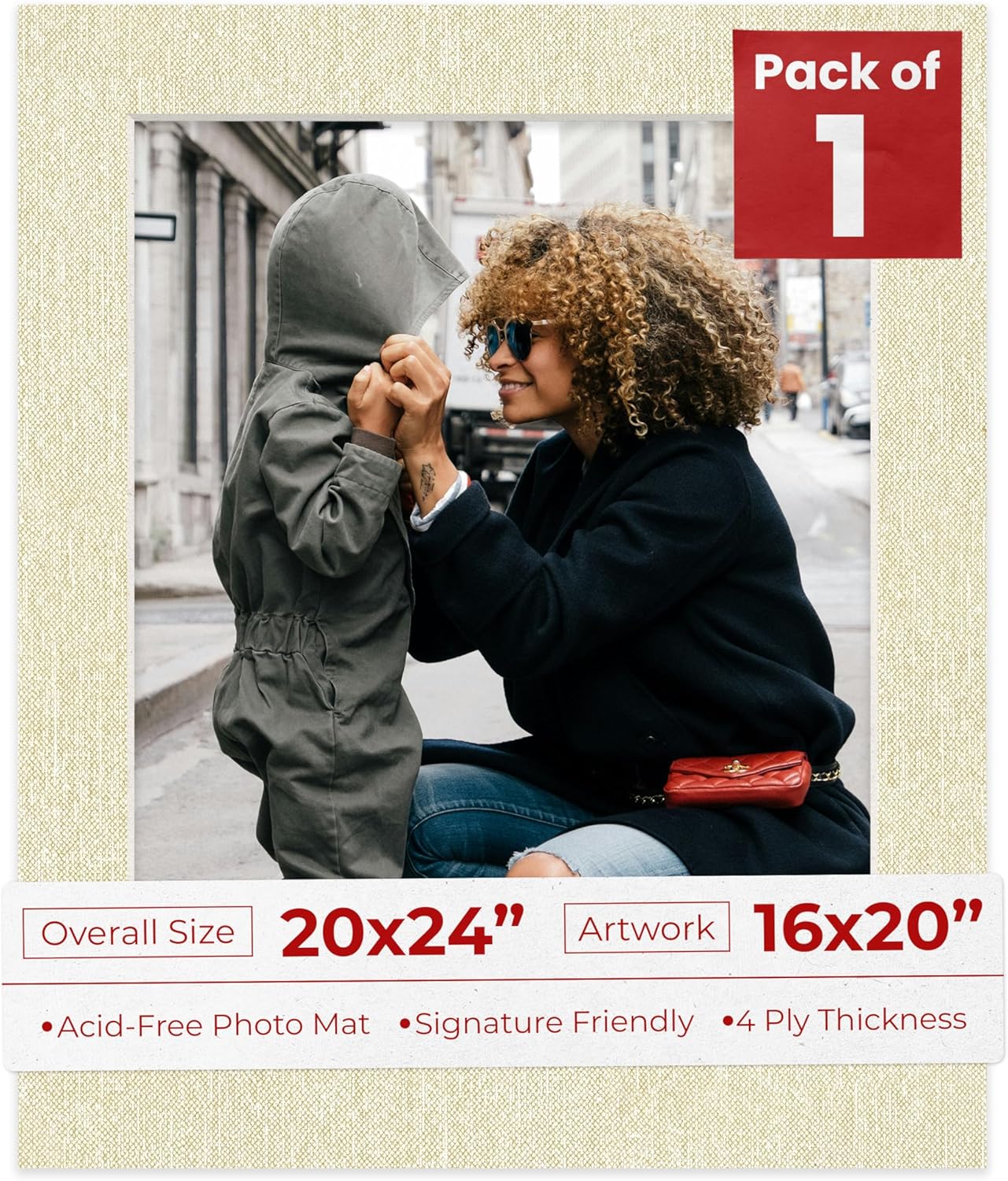 Poster Palooza 20x24 Mat Bevel Cut for 16x20 Photos - Acid Free Fresh Linen Canvas Precut Matboard - for Pictures, Photos, Framing - 4-ply Thickness