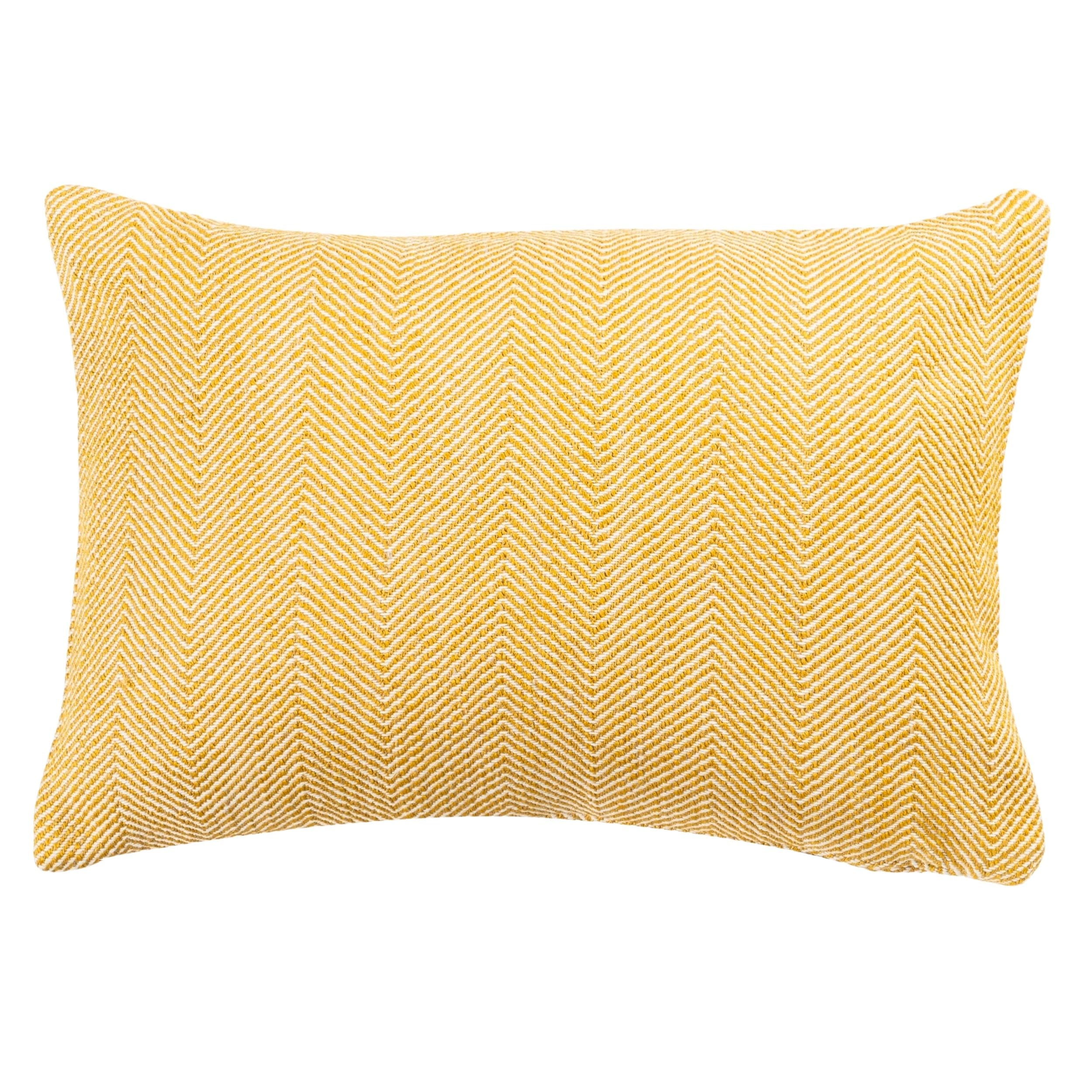 Linen Loft Yellow Faux Wool Linen Blend Herringbone Boudoir Cushion Cover In Bright Ochre Traditional Linen-Mix Wool Effect Fabric. 17X12" Rectangle Cover Only