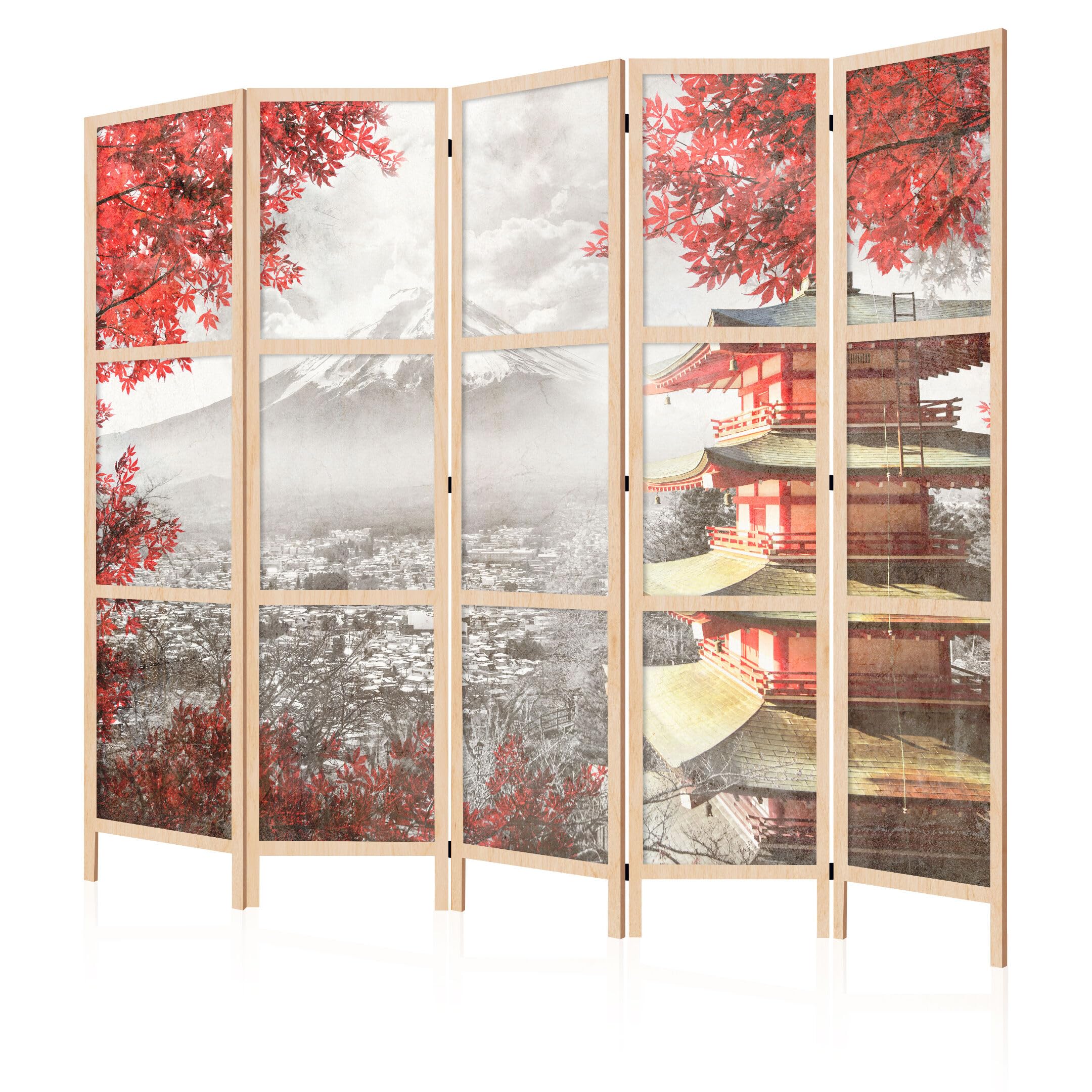 Paravent Intérieur à Simple Face - 5 Panneaux - Separateur de Pieces de Style Japonais - Cloison de Separation pour Chambre à Coucher et Salon - Motif Villes - 225x172 cm