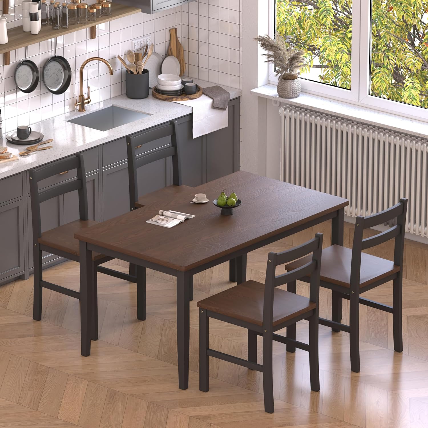 5 Piece Dining Table Set, Solid Wood Dining Table Set for 4,