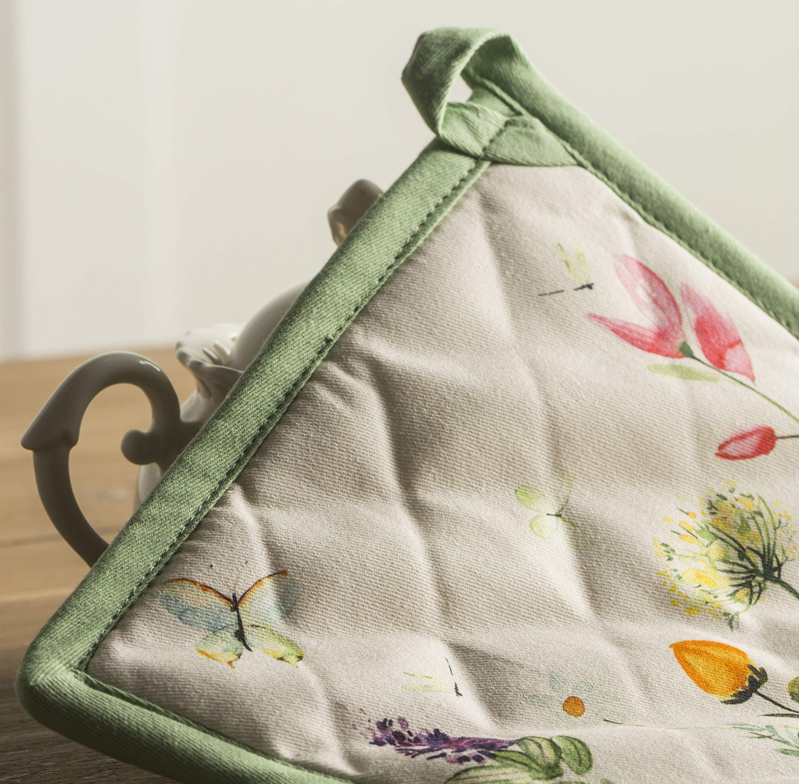 Maison d' Hermine Set di presine, 100% cotone, resistenti al calore, 20 cm x 20 cm, con anello per barbecue, per maneggiare padelle calde, Primavera Estate (Botanical Fresh, confezione da 2)