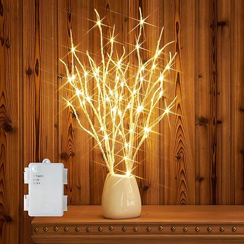 Hairui Ramas de abedul iluminadas de 18 pulgadas 70 luces LED de sauce blanco que funcionan con pilas con temporizador para decoración de verano