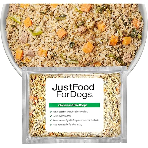 JustFoodForDogs Frozen Fresh Dog Food, Complete Meal or Dog Food Topper, Chicken & Rice Human Grade Recipe, 18 oz (Pack of 14)