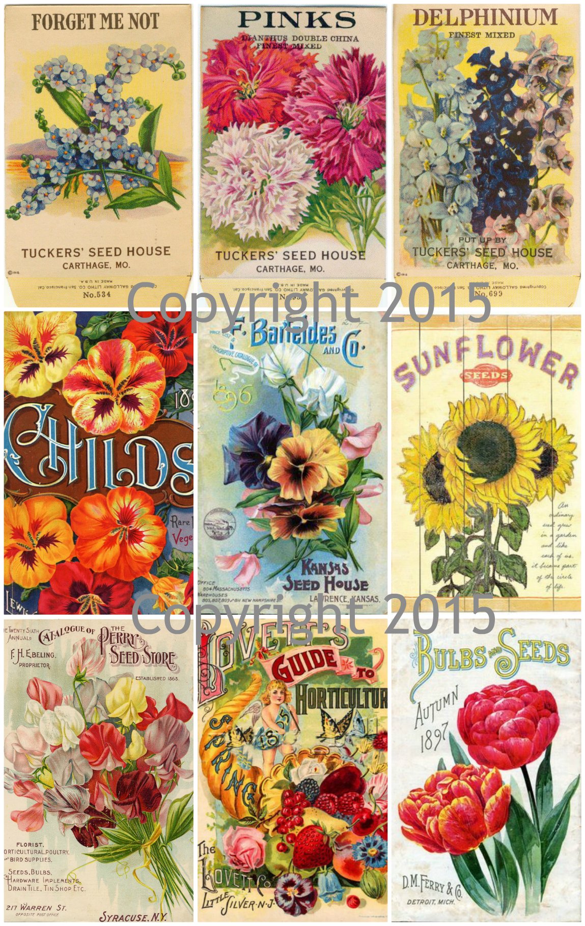 Victorian Vintage Seed Pack Flowers Large Collage Sheet #104