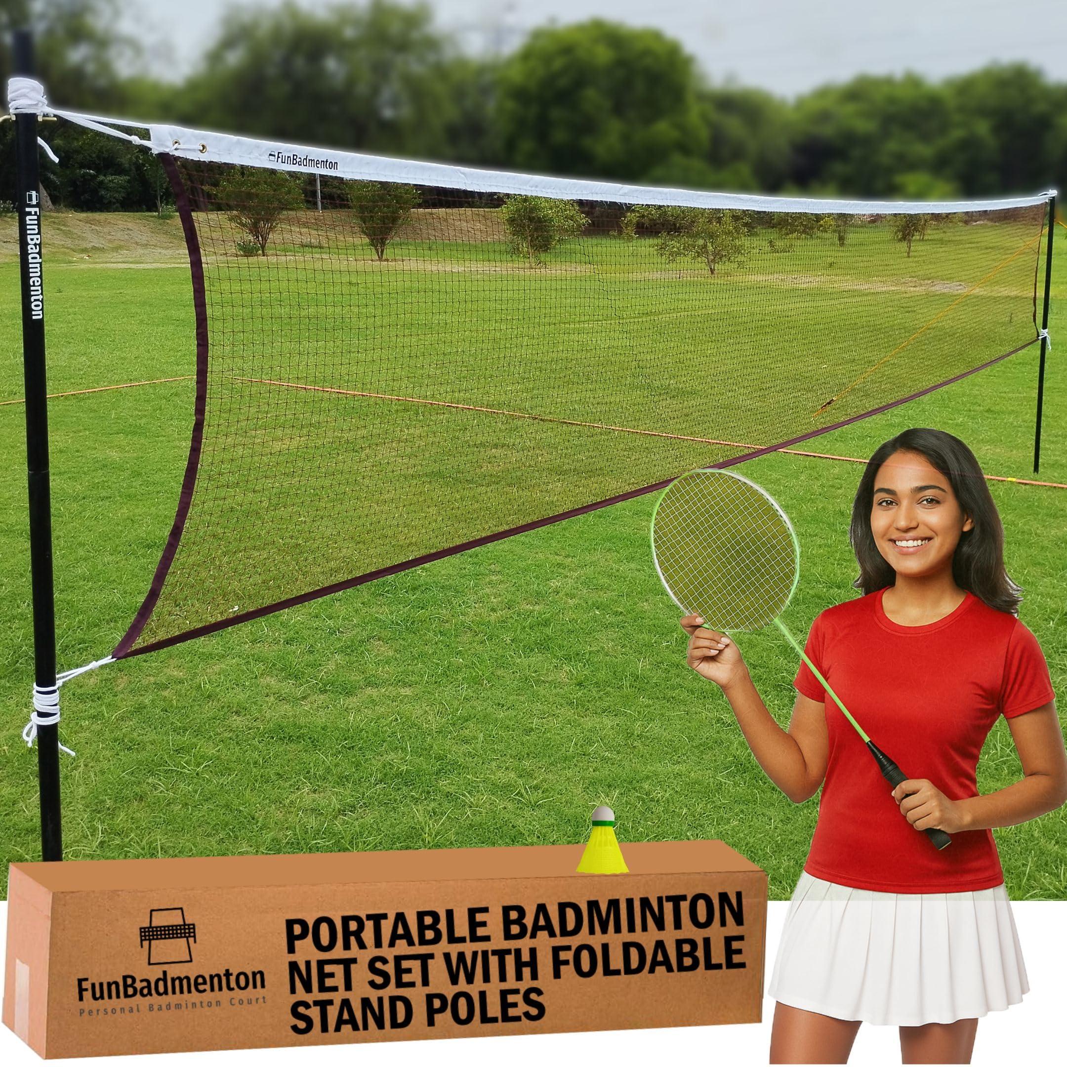 6.1M Portable Badminton Net Outdoor with Stand, Badminton Net with Foldable Stand Poles for Practice, Easy Setup for Outdoor Court, Garden, Beach, Backyard