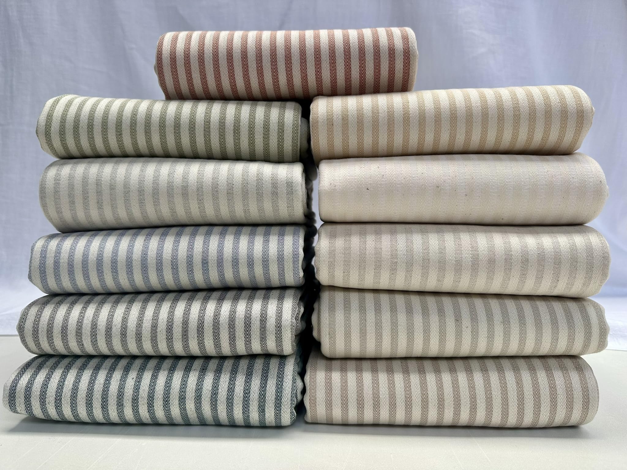 Tissu à chevrons effet lin 5 mm pour coussin à rayures crème pour décoration d'intérieur - 328 cm extra large - Vendu au mètre - Terre cuite