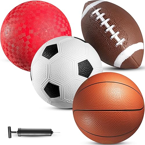 Miniatura 8 de Pelotas deportivas de 8.5 pulgadas para niños y niños pequeños, paquete de 4 pelotas inflables de goma multideporte, fútbol, baloncesto, pelota de