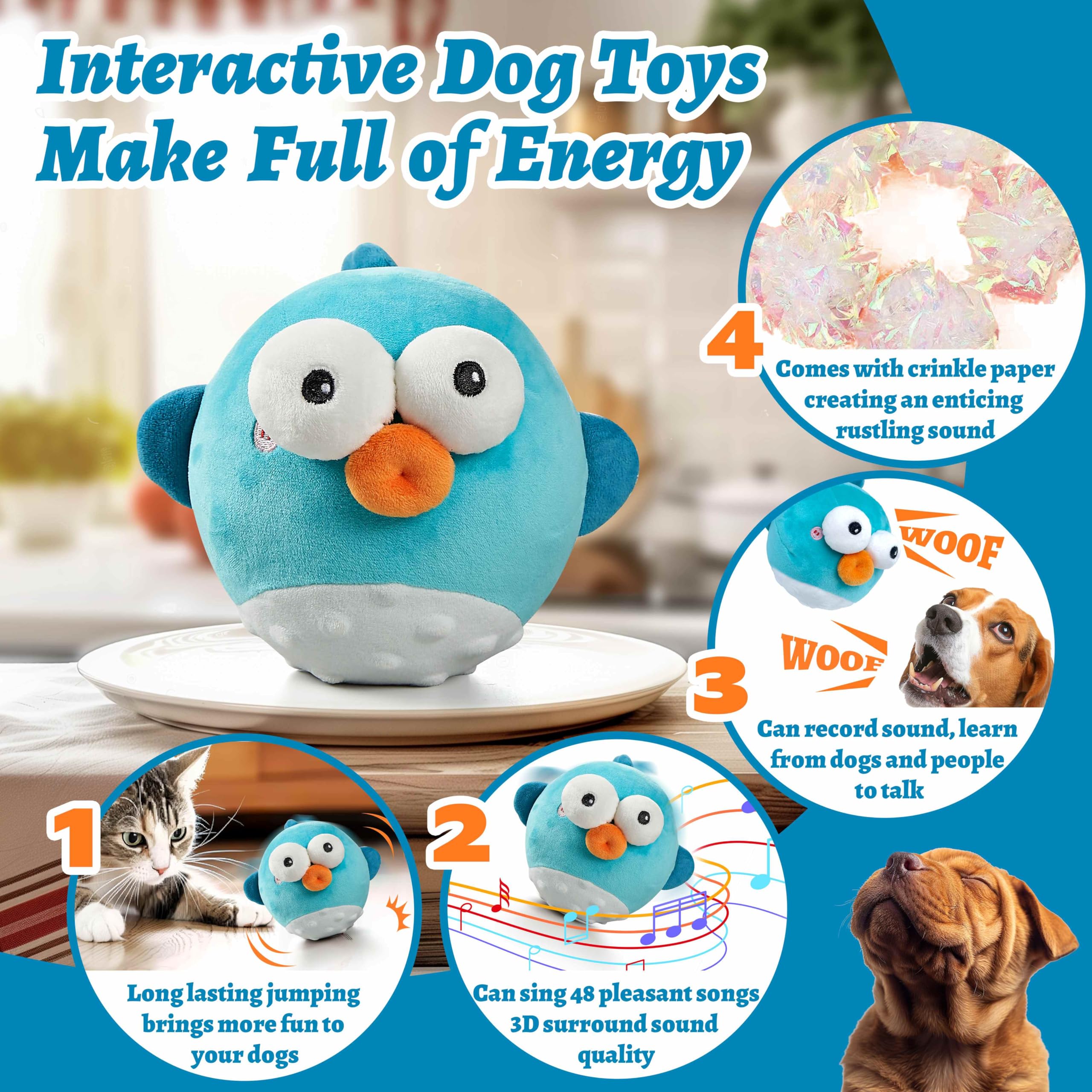 Juguete para perros, juguetes interactivos para perros, juguetes chirriantes para perros con bola interactiva para perros, juguetes masticables recargables para perros pequeños, medianos y grandes