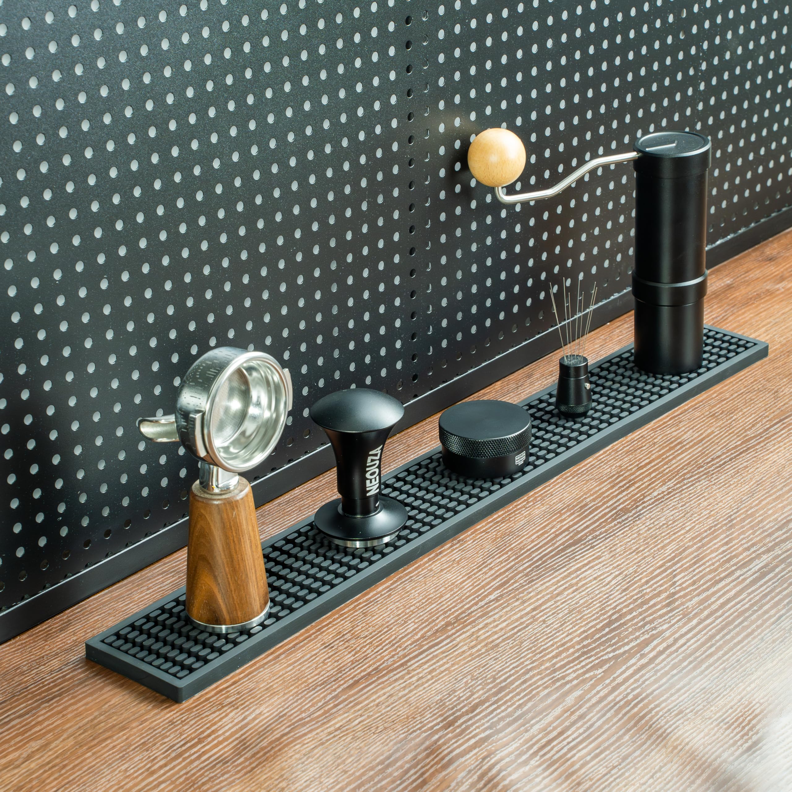NEOUZA Tappetino da bar in silicone per piano di lavoro, resistente al calore e a prova di perdite, tappetino da barista moderno in stile minimalista per bar e caffetterie (60 x 38 cm/combinato/nero)