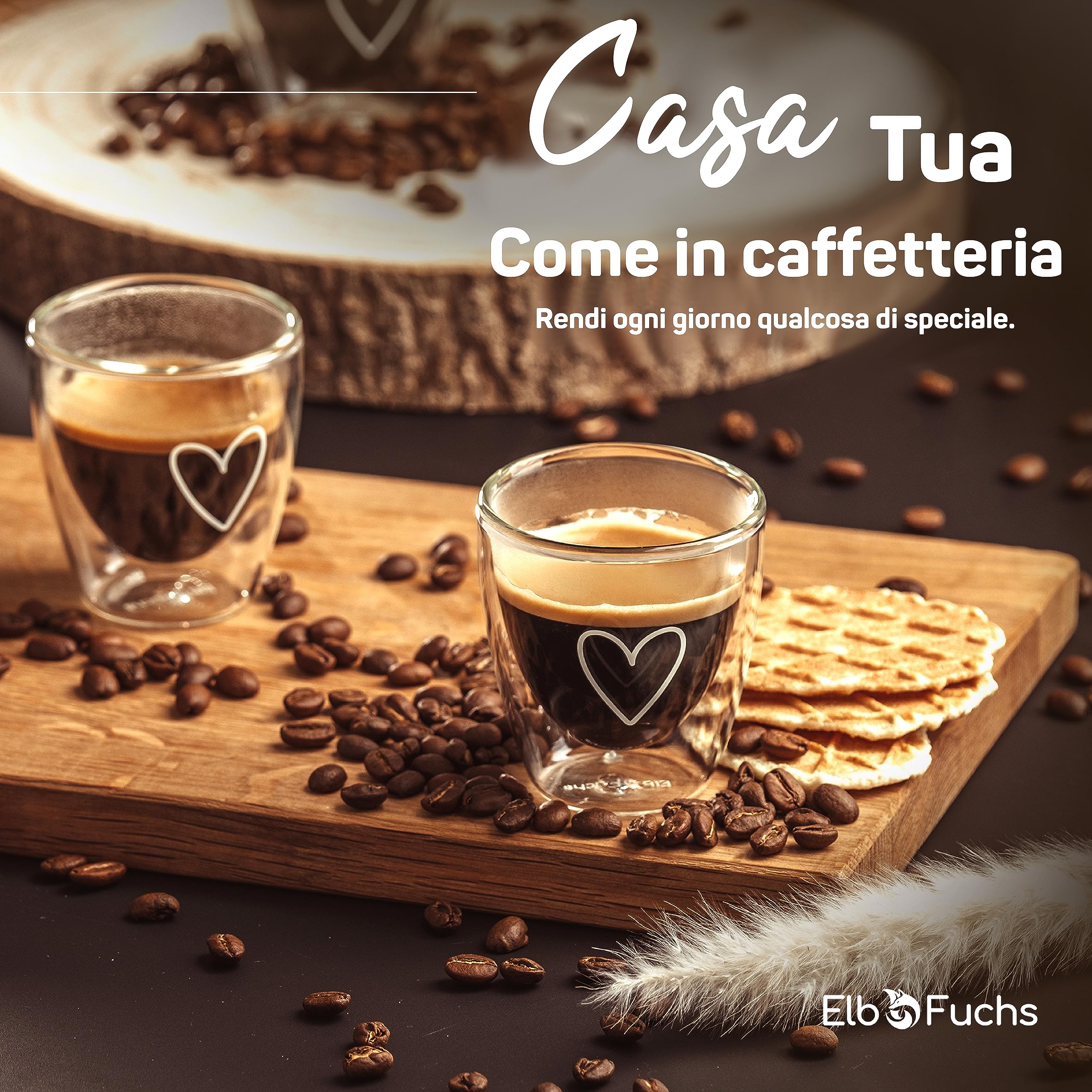 ElbFuchs® Set di tazzine caffe espresso [4x 80 ml] vetro, particolari | trasparenti | doppia parete | Idee regalo donna compleanno, mamma