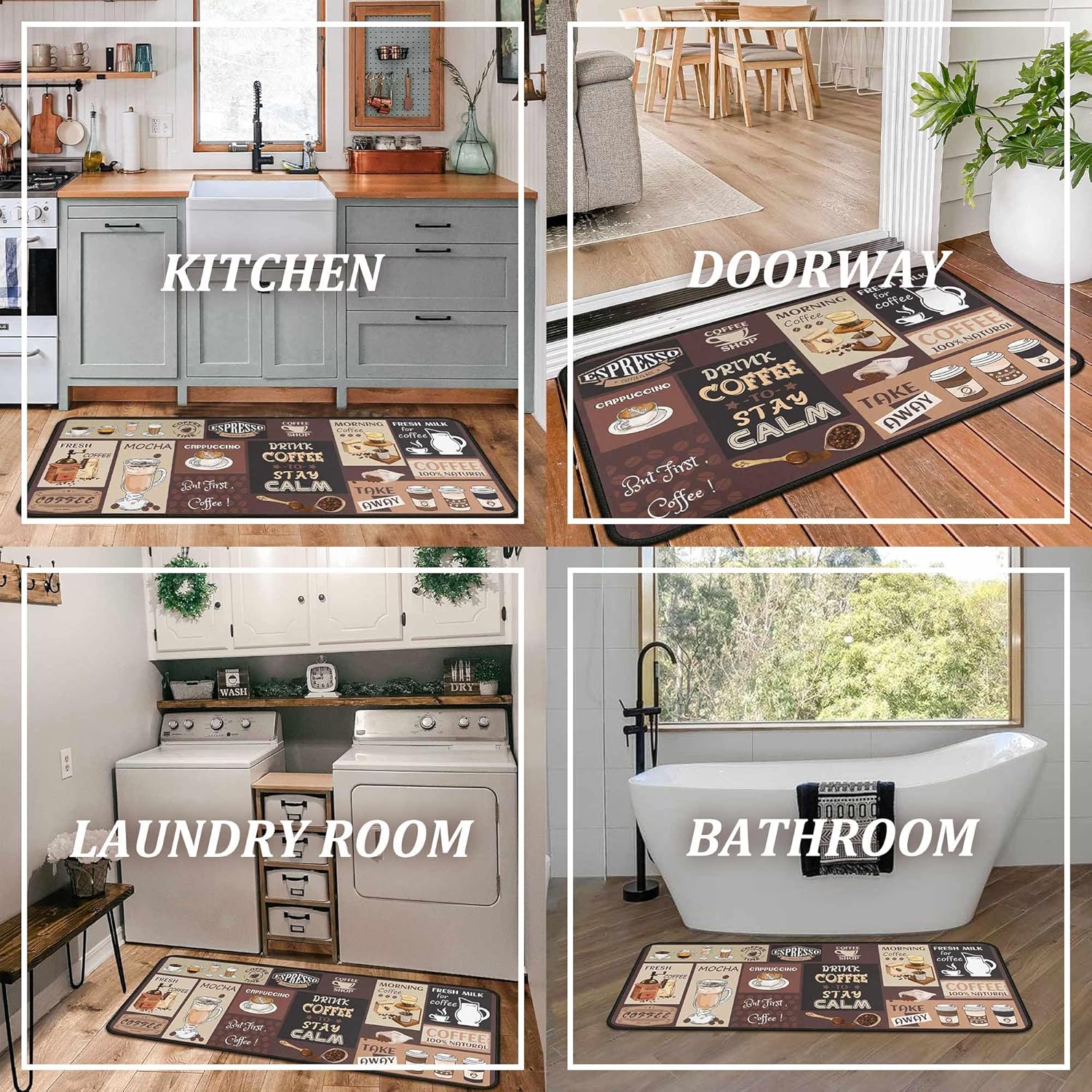Coffee Kitchen Rugs and Mats Non-Slip, Washable, Stain and Fade Resistant, Suitable for Kitchen Mat Set of 2 Coffee Kitchen Decor 17" x47"+17"x30"