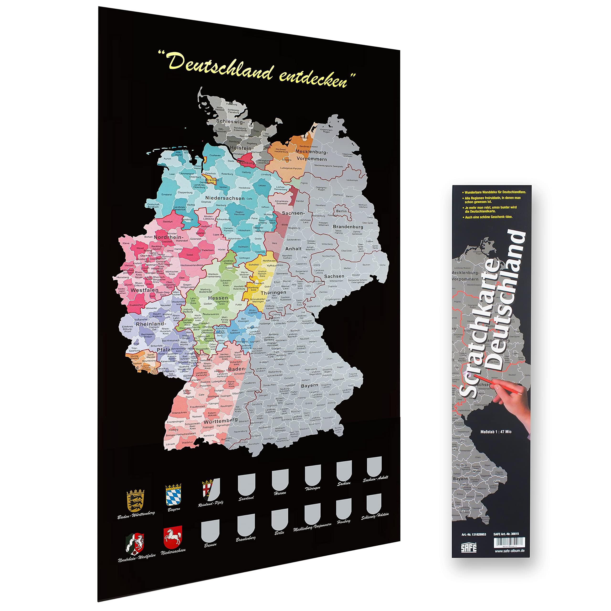 Scratch Rubbelkarte Deutschland, Scratchkarte, Einfach Freirubbeln, wo Man Schon Gewesen ist, auch Sehr Schön als Wandkarte, ein Tolles Geschenk