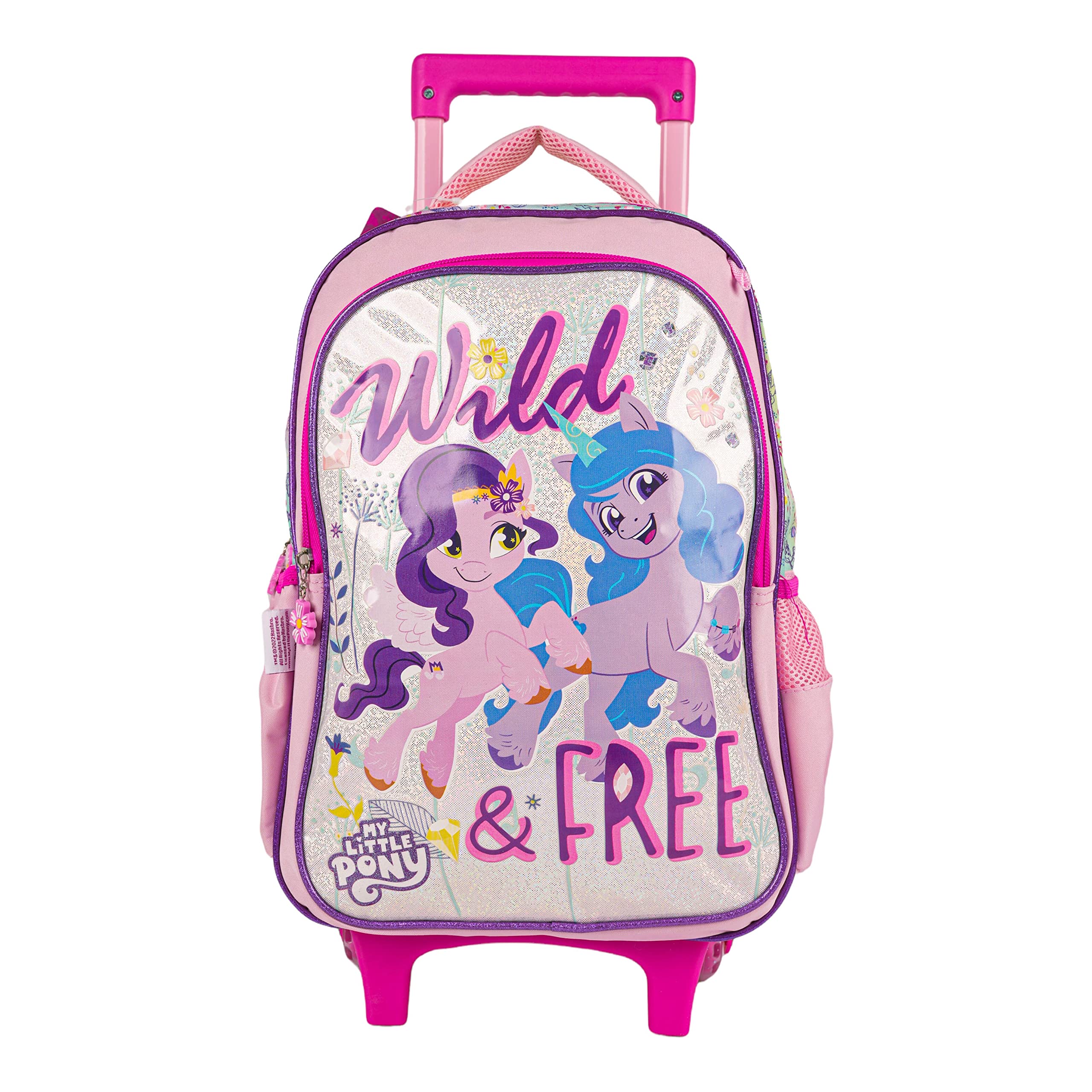 My Little Pony Girls School Trolley Bag with Pencil Case 16" - Pink Rolling Backpack for Girl , Cute Trolleys for Kids, Wheels Backpacks Suitable for 7 - 11 Years Old